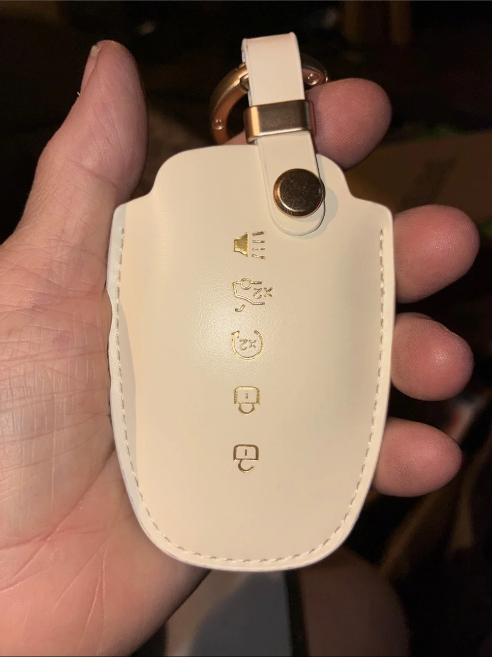 Cream Leather Key Fob with Gold Hardware